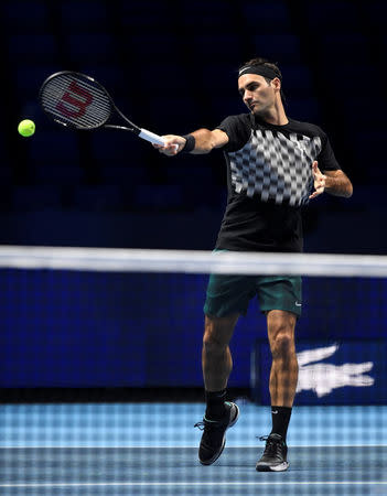 Tennis - ATP World Tour Finals Preview - The O2 Arena, London, Britain - November 10, 2017 Switzerland's Roger Federer during practice Action Images via Reuters/Tony O'Brien