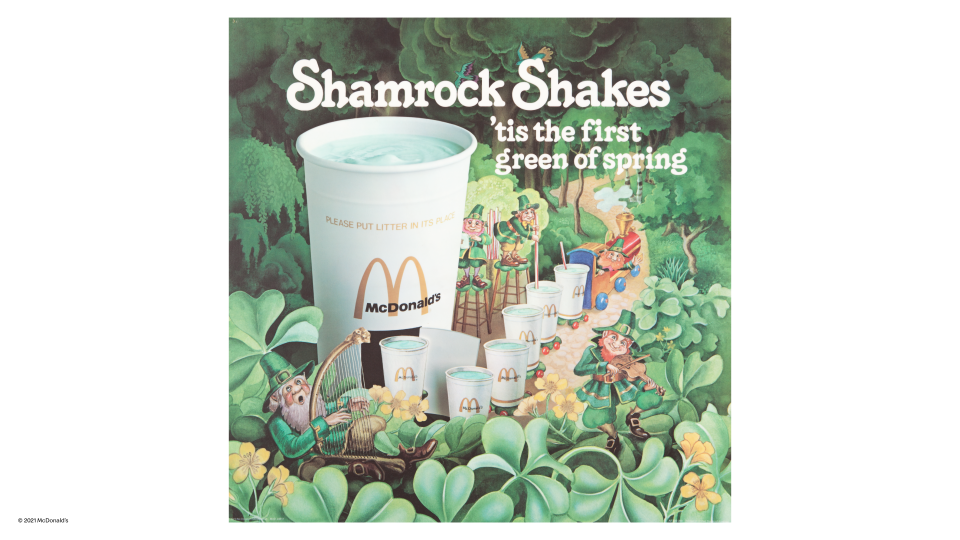 A retro McDonald's ad announcing the return of the Shamrock Shake.