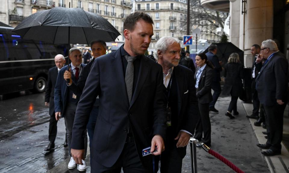 <span>Germany head coach Julian Nagelsmann in Paris earlier this month for the Nations League draw.</span><span>Photograph: Uefa/Getty Images</span>