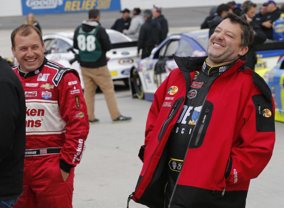 Tony Stewart and Ryan Newman met in the NASCAR hauler Friday morning (AP).