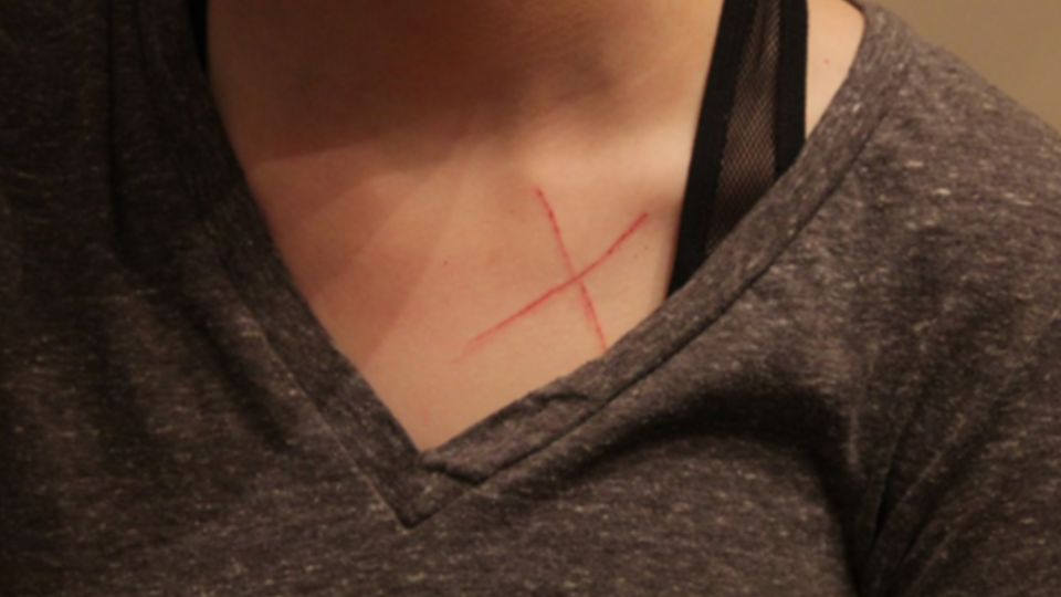 女子指控克里斯托佛硬闖家門並毆打她，在胸口留下X形刀痕。（圖／翻攝自《The Sun》）