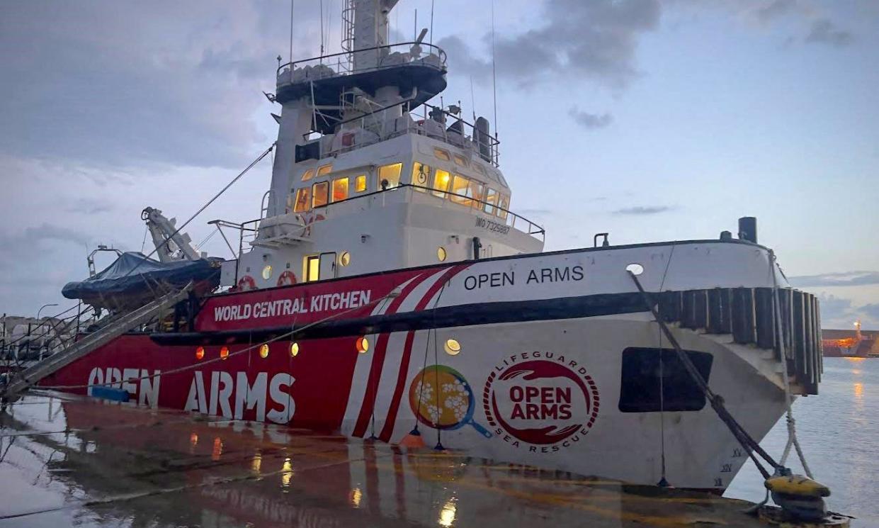 <span>The Spanish humanitarian NGO vessel Open Arms docked in the Cypriot port of Larnaca.</span><span>Photograph: Proactiva Open Arms//AFP/Getty Images</span>