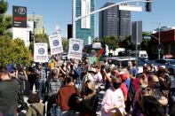 Rally in support of the Netflix transgender employee walkout “Stand Up in Solidarity”, in Los Angeles