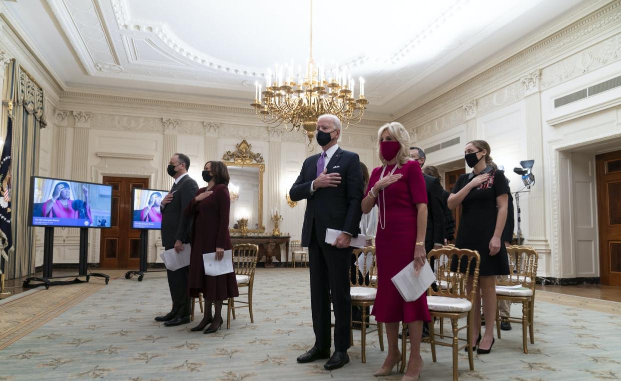 <span class="caption">President Joe Biden called for faith in these 'dark, dark times' at the National Prayer Breakfast</span> <span class="attribution"><a class="link " href="https://newsroom.ap.org/detail/BidenPrayerBreakfast/9b1e92e7149b4110859ec160cc10a5ee/photo?Query=Biden%20AND%20breakfast&mediaType=photo&sortBy=arrivaldatetime:desc&dateRange=Anytime&totalCount=105&currentItemNo=0" rel="nofollow noopener" target="_blank" data-ylk="slk:AP Photo/Alex Brandon;elm:context_link;itc:0;sec:content-canvas">AP Photo/Alex Brandon</a></span>