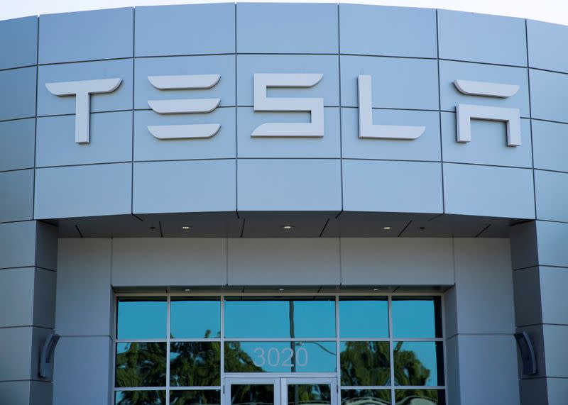 FILE PHOTO: A Tesla service center is shown in Costa Mesa, California