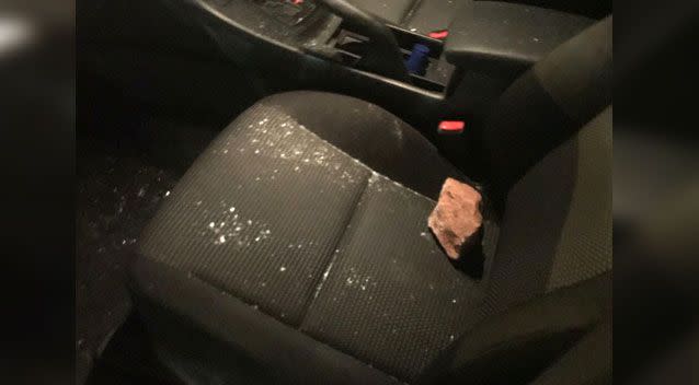 The rock that was thrown at the car. Source: Supplied