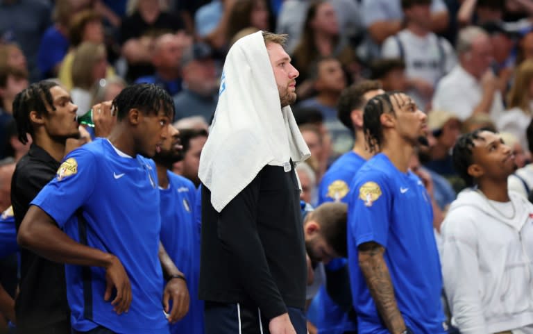 Dallas star <a class="link " href="https://sports.yahoo.com/nba/players/6014/" data-i13n="sec:content-canvas;subsec:anchor_text;elm:context_link" data-ylk="slk:Luka Doncic;sec:content-canvas;subsec:anchor_text;elm:context_link;itc:0">Luka Doncic</a> watches from the bench as the <a class="link " href="https://sports.yahoo.com/nba/teams/dallas/" data-i13n="sec:content-canvas;subsec:anchor_text;elm:context_link" data-ylk="slk:Mavs;sec:content-canvas;subsec:anchor_text;elm:context_link;itc:0">Mavs</a> fall to the <a class="link " href="https://sports.yahoo.com/nba/teams/boston/" data-i13n="sec:content-canvas;subsec:anchor_text;elm:context_link" data-ylk="slk:Boston Celtics;sec:content-canvas;subsec:anchor_text;elm:context_link;itc:0">Boston Celtics</a> in game three of the NBA Finals (Stacy Revere)