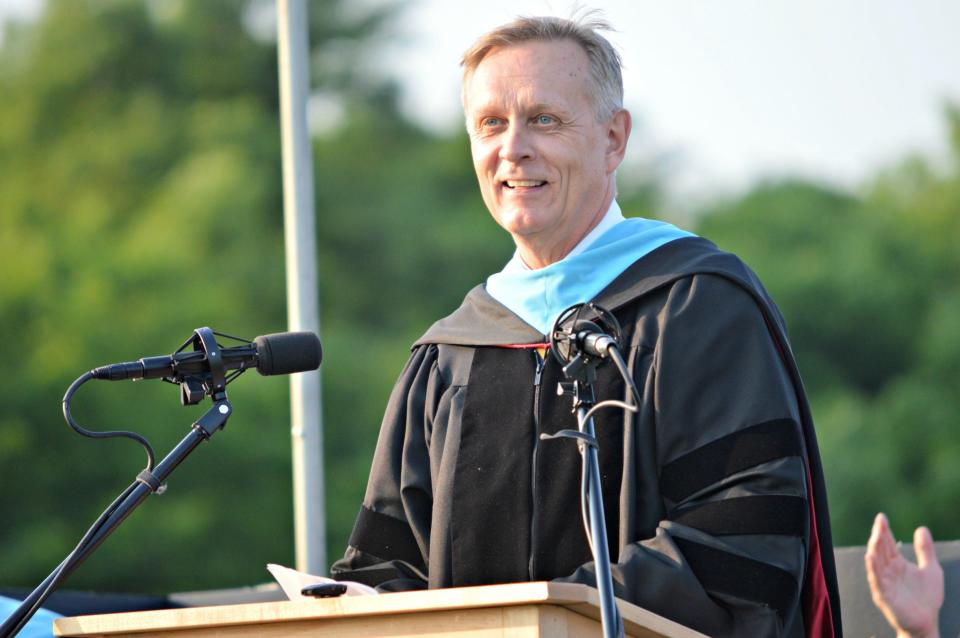 Former West Chester Area School District Superintendent Jim Scanlon speaks at a graduation ceremony. The retired administrator is expected to be appointed as Central Bucks' new interim superintendent at Tuesday's board meeting at 7 p.m. at 16 Welden Drive, in Doylestown.