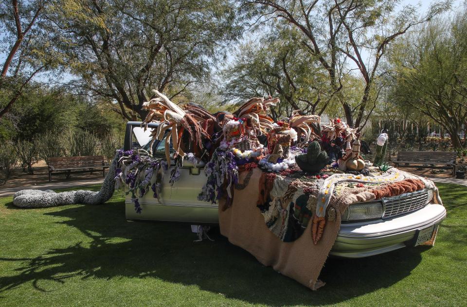 "Amar a Dios en Tierra de Indios, Es Oficio Maternal" by Paloma Contreras Lomas and Diana Campbell is on display at Sunnylands Center and Gardens in Rancho Mirage, Calif., March 3, 2023. The artwork is part of the Desert X exhibition.