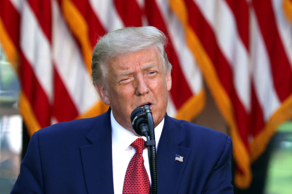 U.S. President Donald Trump speaks during a news conference in the Rose Garden of the White House in Washington, D.C., U.S., on July 14, 2020. | Photographer: Tasos Katopodis/UPI/Bloomberg via Getty Images