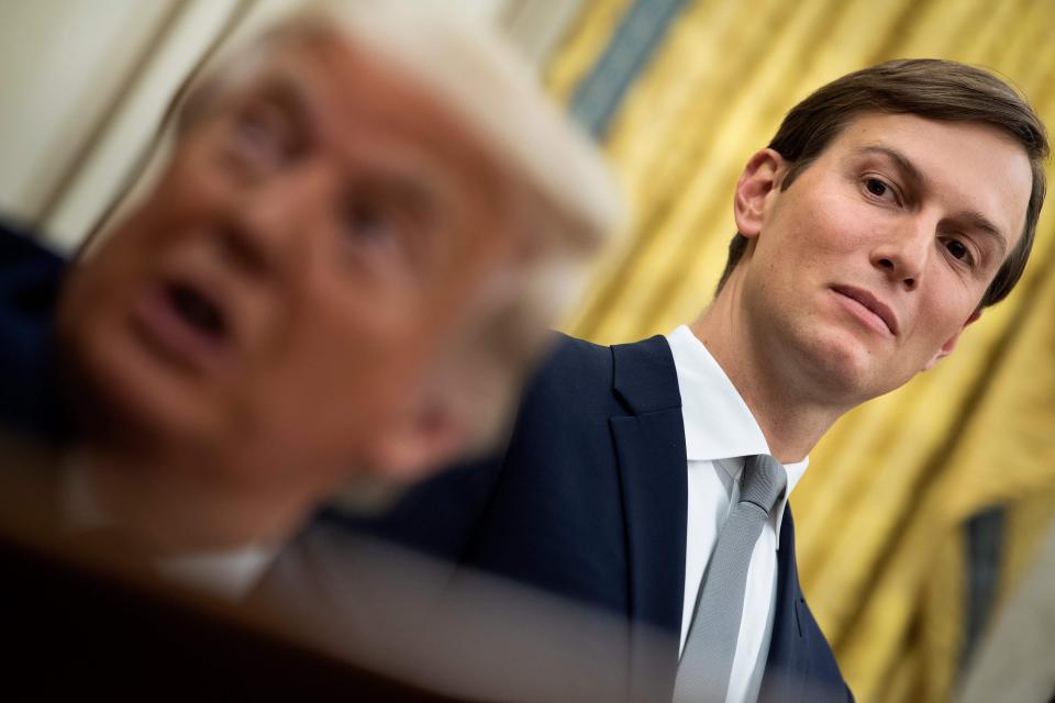 Senior Advisor Jared Kushner listens to President Donald Trump on Thursday.