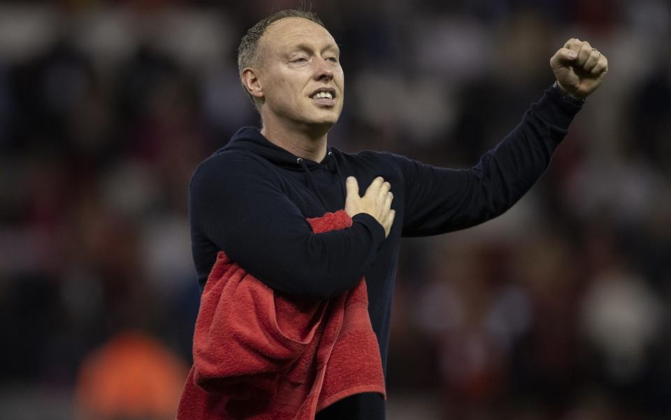 Steve Cooper punches the air after securing Forest’s place in the play-off final - GETTY IMAGES