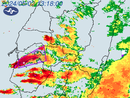 換嘉義縣市、台南大雷雨來襲。（翻攝自氣象署）