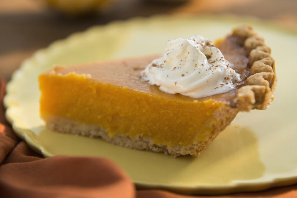 A slice of pumpkin pie.