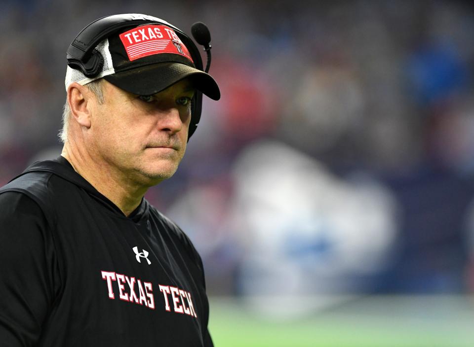 Texas Tech's head coach Joey McGuire stands on the sidelines during the Texas Bowl game against Ole Miss, Wednesday, Dec. 28, 2022, at NRG Stadium in Houston.