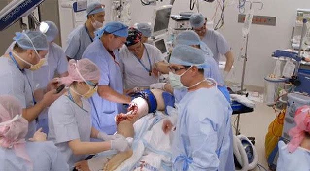 The horrific moment surgeons remove the shark's teeth. Image: 7 News