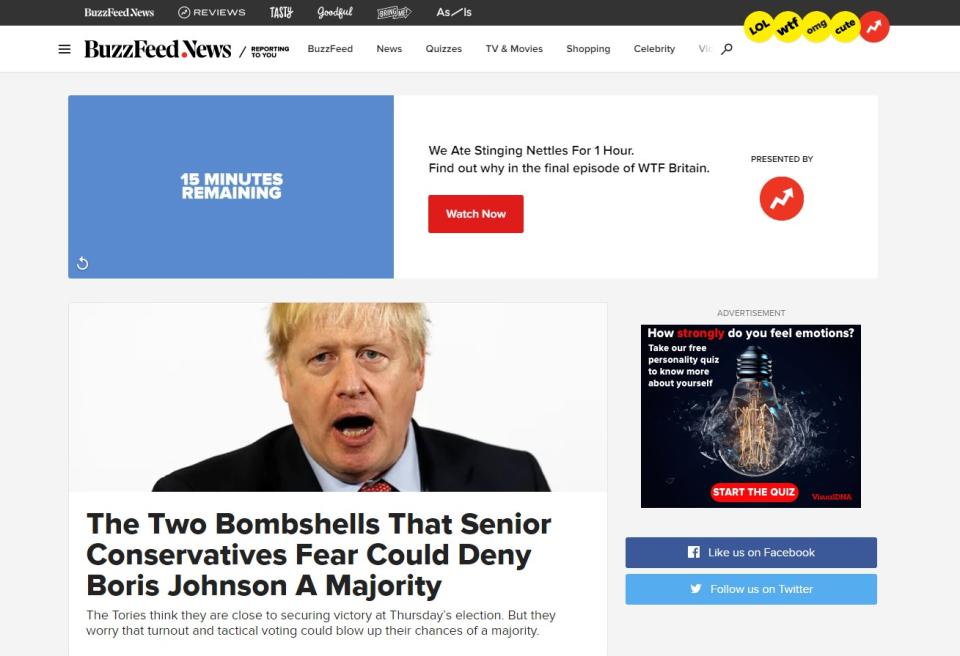 BuzzFeed homepage