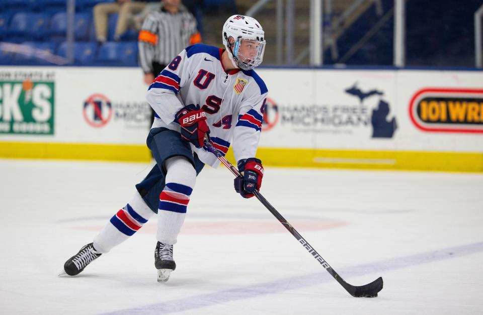 NTDP defenseman Jake Sanderson, a top prospect in the 2020 draft.