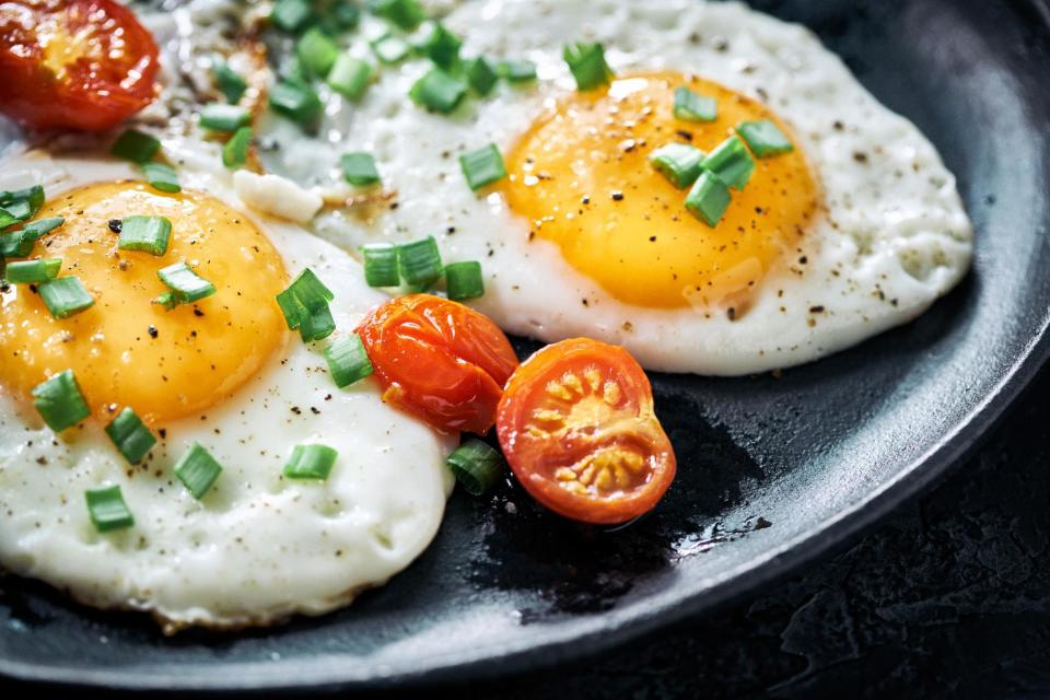 <p>An overlooked but essential nutrient found in eggs is choline, which is vital for the functioning of all cells. Studies have shown that choline intake could also reduce women’s risk of breast cancer. There are <a href="http://www.thedailymeal.com/cook/eggs-101?referrer=yahoo&category=beauty_food&include_utm=1&utm_medium=referral&utm_source=yahoo&utm_campaign=feed" rel="nofollow noopener" target="_blank" data-ylk="slk:101 delicious ways to cook an egg;elm:context_link;itc:0;sec:content-canvas" class="link ">101 delicious ways to cook an egg</a>, so it’s a no-brainer. According to the National Institute of Health, women should consume at least 425 milligrams of choline a day, and an egg itself has 147.</p>