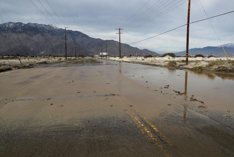 A flooding closure on Vista Chino in Palm Springs in early 2023.