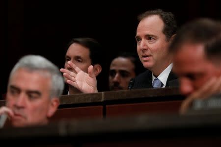 Rep. Adam Schiff (D-CA) asks a question as former U.S. Secretary of Homeland Security Jeh Johnson testifies about Russian meddling in the 2016 election before the House Intelligence Committee on Capitol Hill in Washington, U.S., June 21, 2017. REUTERS/Aaron P. Bernstein