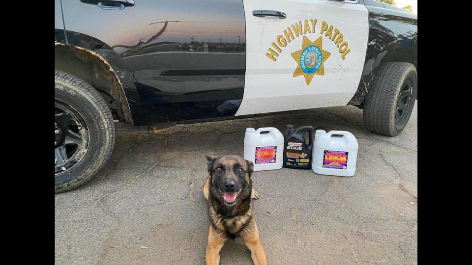 A driver and passenger were arrested during a Fresno County traffic stop, when a California Highway Patrol officer and K-9 found about 37 pounds of suspected fentanyl, according to the California Highway Patrol. Image courtesy of California Highway Patrol.