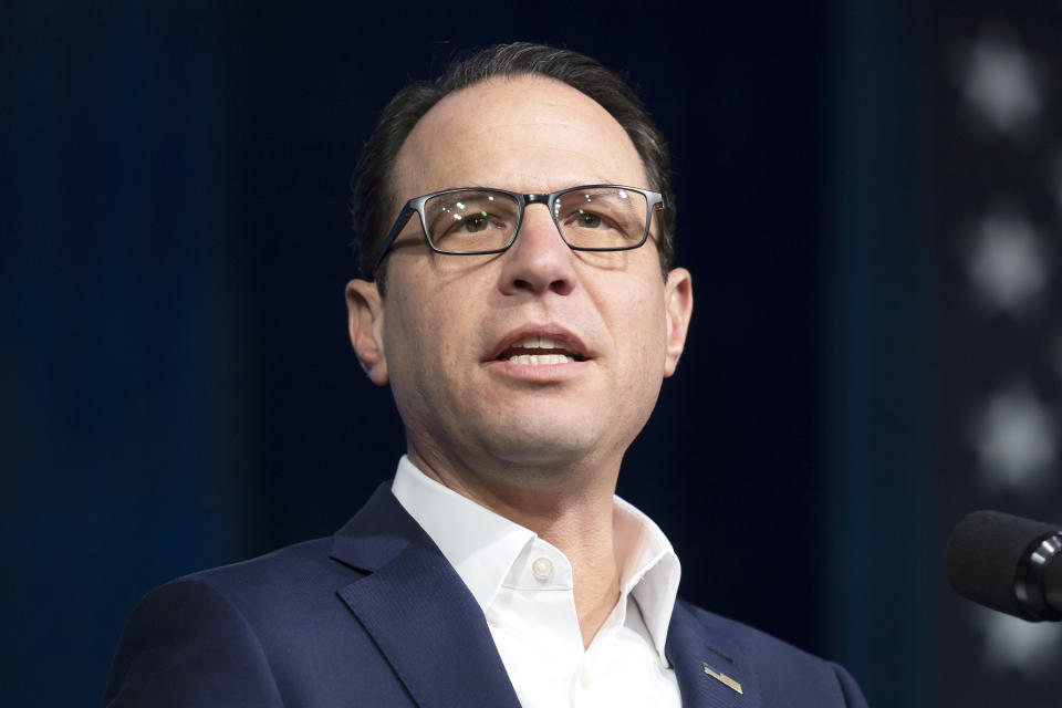 Pennsylvania Gov. Josh Shapiro speaks at the Democratic National Committee Winter Meeting, Saturday, Feb. 4, 2023, in Philadelphia. (Matt Rourke / AP file)