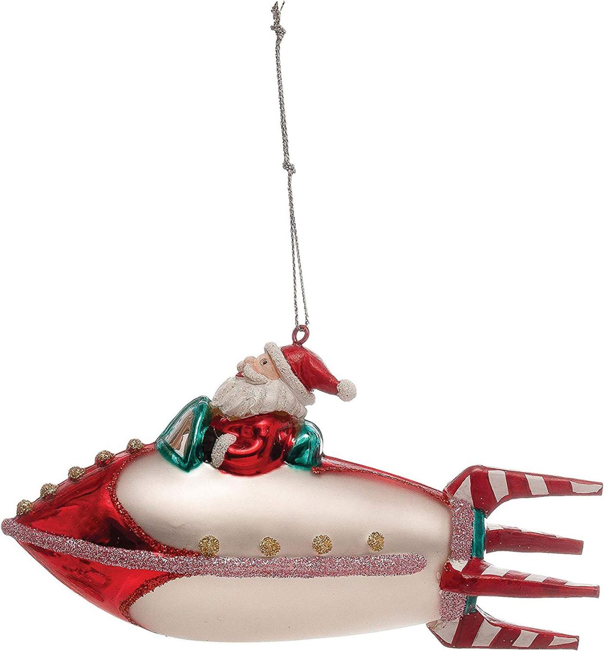 Creative Co-Op Glass Santa Rocket Ornament