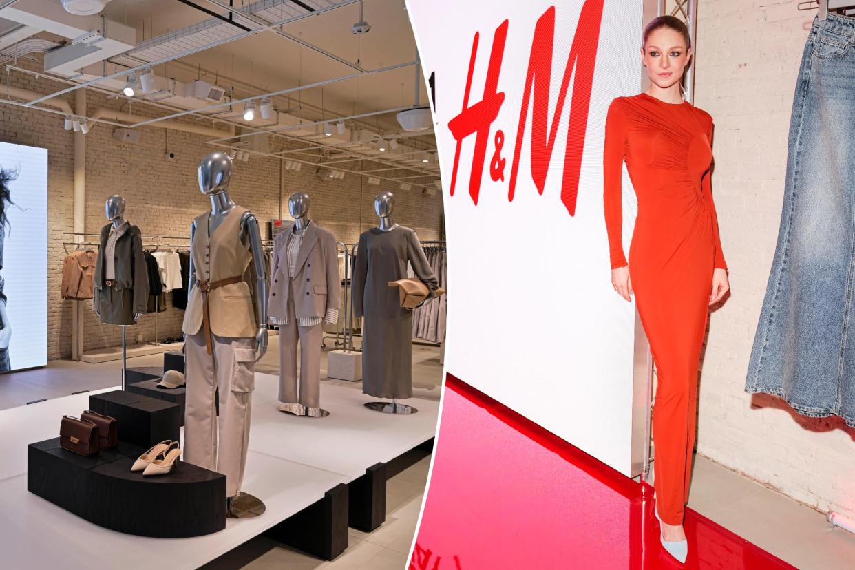 An image of H&M SoHo next to a posed image of Hunter Schafer