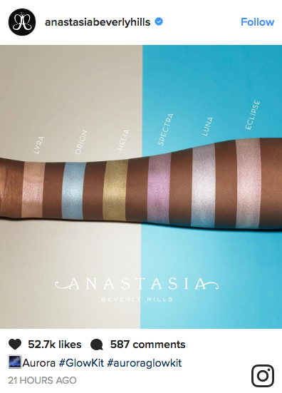 Anastasia Beverly Hills has released preview swatches of the brand's highly anticipated Aurora Glow Kit