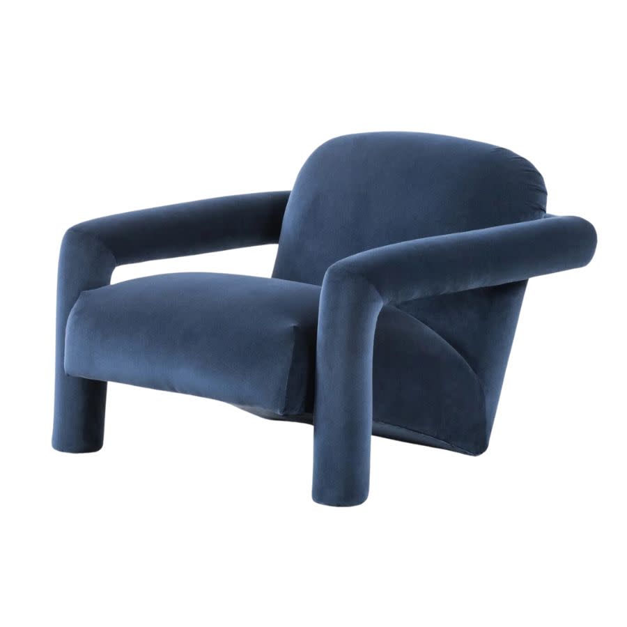 A navy accent chair