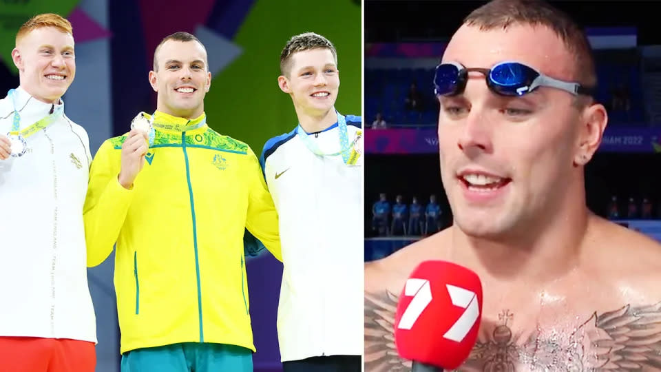 Kyle Chalmers spoke out after winning gold at the Commonwealth Games. Image: Getty/Channel 7
