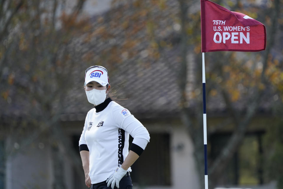 A Lim Kim of South Korea, walks on the fourth green, during the first round of the U.S. Women's Open Golf tournament, Thursday, Dec. 10, 2020, in Houston. (AP Photo/David J. Phillip)