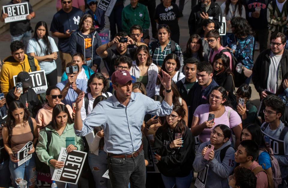 Beto O'Rourke, El Paso native and Democratic candidate for Texas governor, speaks during a get-out-the-vote rally Thursday at the University of Texas at El Paso.