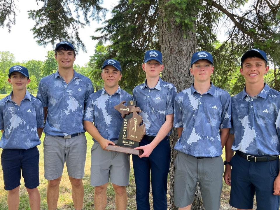 Hillsdale Academy's boys golf team won their regional championship, the first since 2017 and the second ever in school history.  (Pictured: Lincoln Knirk, Conner Welden, Ridley Fast, Rykert Frisinger, Kahle Welden and Grayson Rorick).