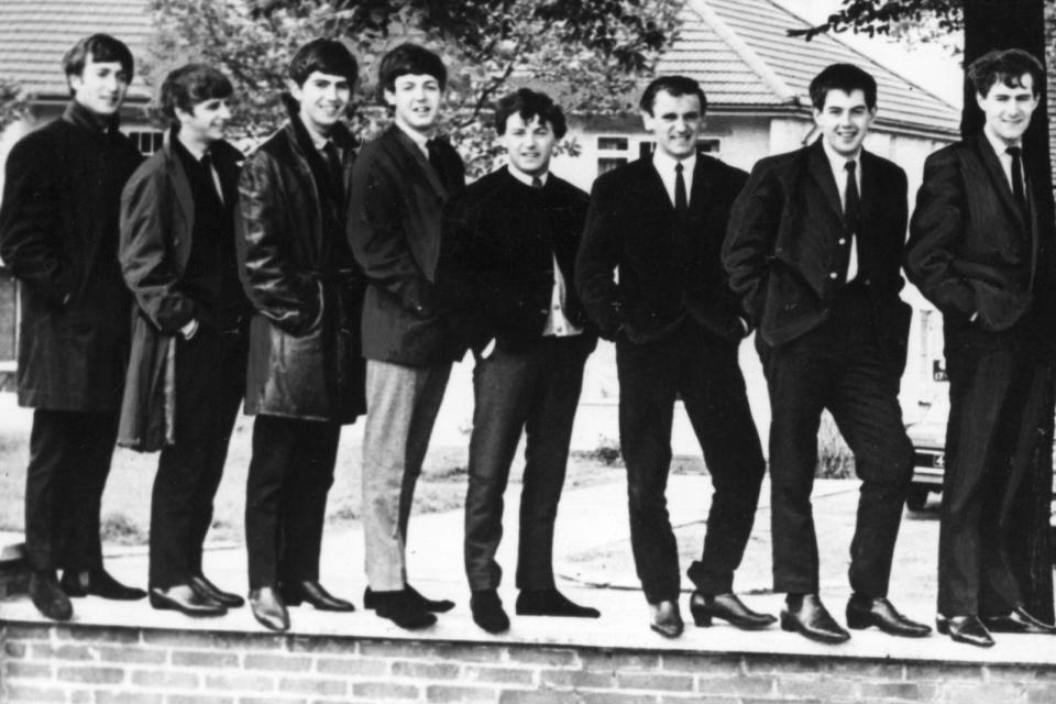 The Beatles, Gerry and the Pacemakers, and Billy J Kramer and the Dakotas, together on 21 June 1963. Gerry is fourth from right, to the right of Paul McCartneyGetty
