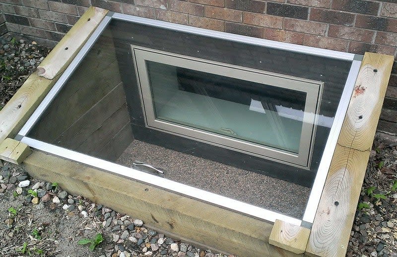 Overhead view of a window well. 