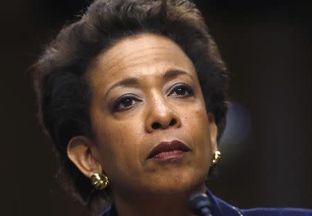 Loretta Lynch testifies during her Senate Judiciary Committee confirmation hearing to become U.S. attorney general on Capitol Hill in Washington January 28, 2015. REUTERS/Kevin Lamarque