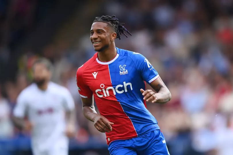 Michael Olise of Crystal Palace reacts during the Premier League match between Crystal Palace and Aston Villa at Selhurst Park on May 19, 2024 in London, England.