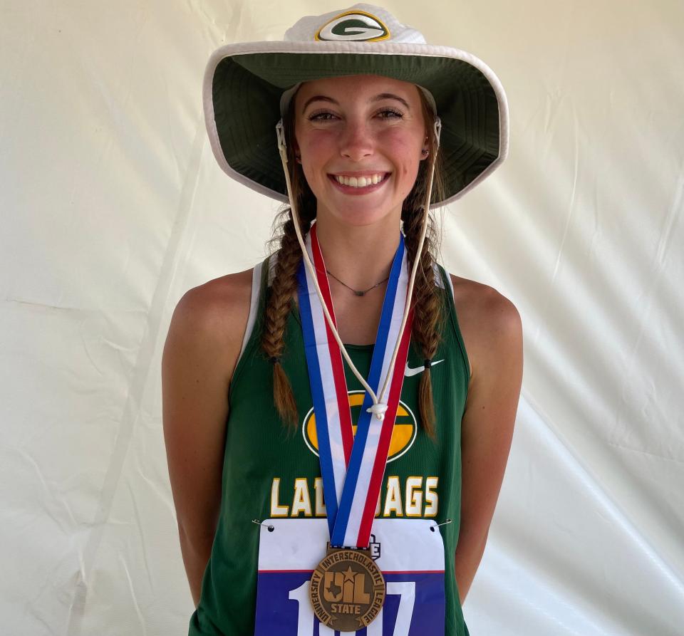 Guthrie senior Coulter Reel won the bronze medal in the Class 1A girls triple jump at the UIL state track and field meet Saturday, May 14, 2022, at Mike A. Myers Stadium in Austin.