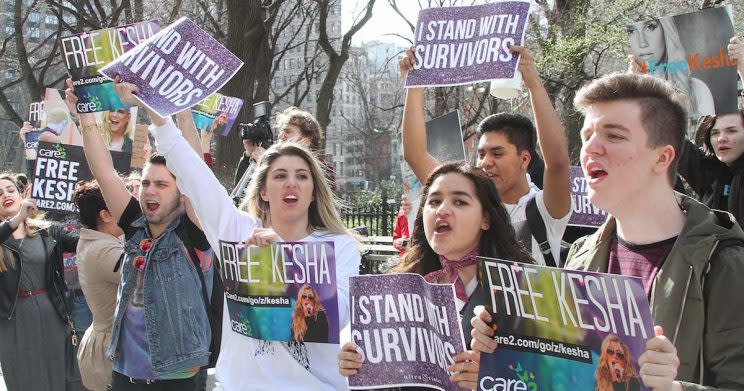 Kesha’s fans protested outside of Sony Music.