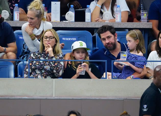 Emily Blunt, Hazel, John Krasinski and Violet at the U.S. Open.