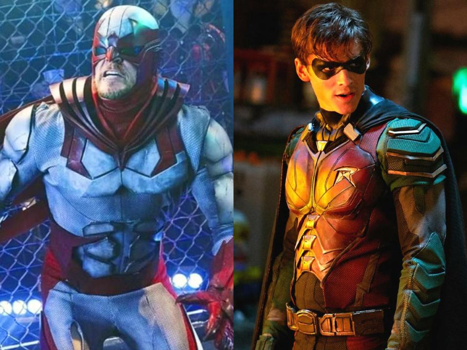 Alan Ritchson as Hawk and Brenton Thwaites as Robin in "Titans."