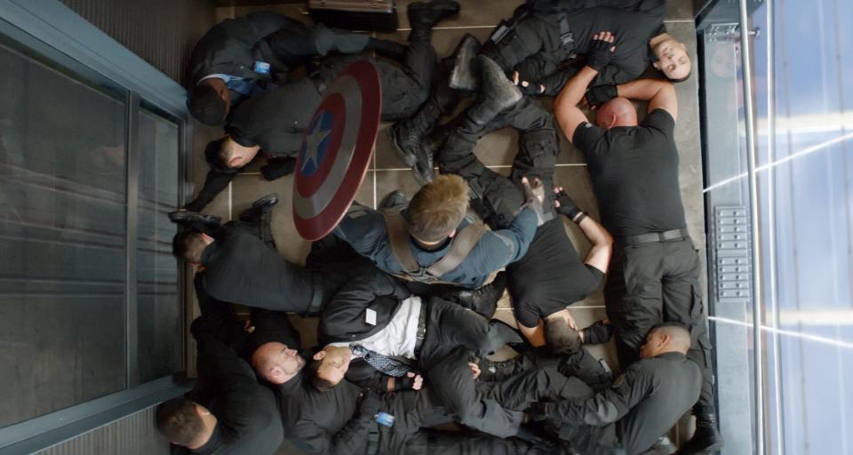 CAPTAIN AMERICA: THE WINTER SOLDIER, Chris Evans (with shield), 2014. ©Walt Disney Studios Motion Pi