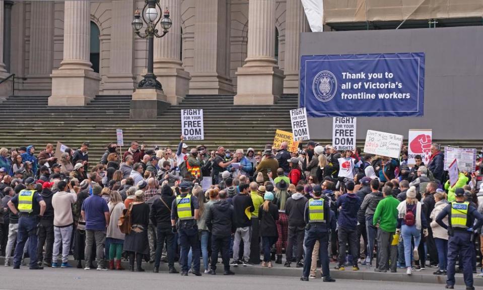 Anti-lockdown protesters in Melbourne in May