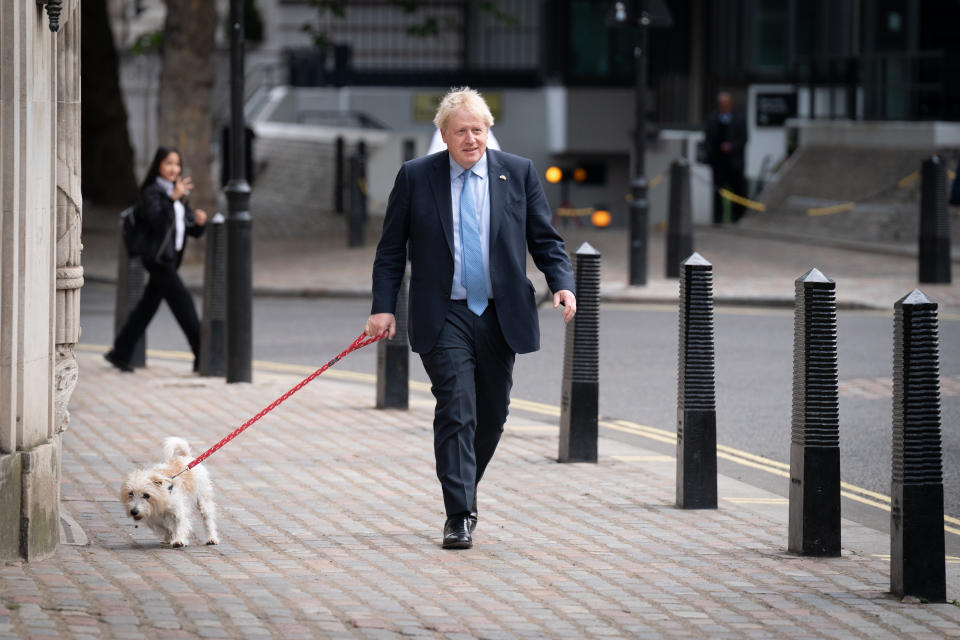 Prime Minister Boris Johnson arrives to vote at Methodist Central Hall, central London, in the local government elections. Picture date: Thursday May 5, 2022.