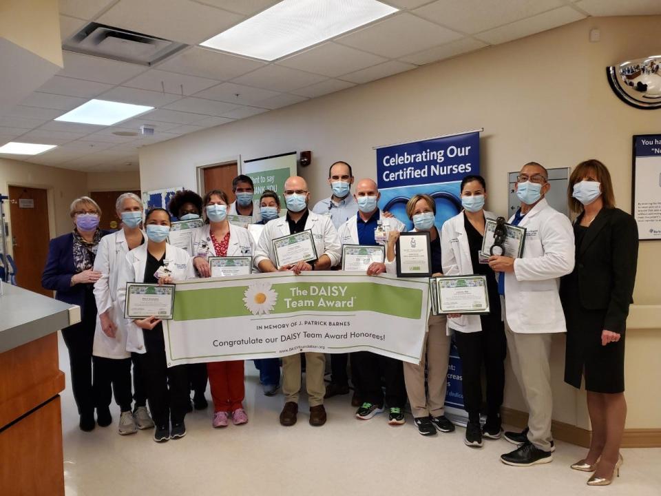 Members of the Bartow Regional Medical Center's rehab team include, left to right, BayCare Chief Nursing Officer Lisa Johnson; Judy Long; Sheryl Anonuevo; Andrea Wright; Andrea Gay-Croom; BRMC Director of Patient Care Jonathan Floyd; nurse educator Sandy Danforth; Joshua Adlam; BRMC Director of Operations Clint Shouppe; Brian Brinkerhoff; Lynda Adlam; Lindsay Ellis; Rehab Manager Jim Goodwin and BRMC President Karen Kerr.