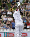 Sri Lanka's Dimuth Karunaratne lets a ball pass during play on day one of the first cricket test against New Zealand in Wellington, New Zealand, Saturday, Dec. 15, 2018. (AP Photo/Mark Baker )