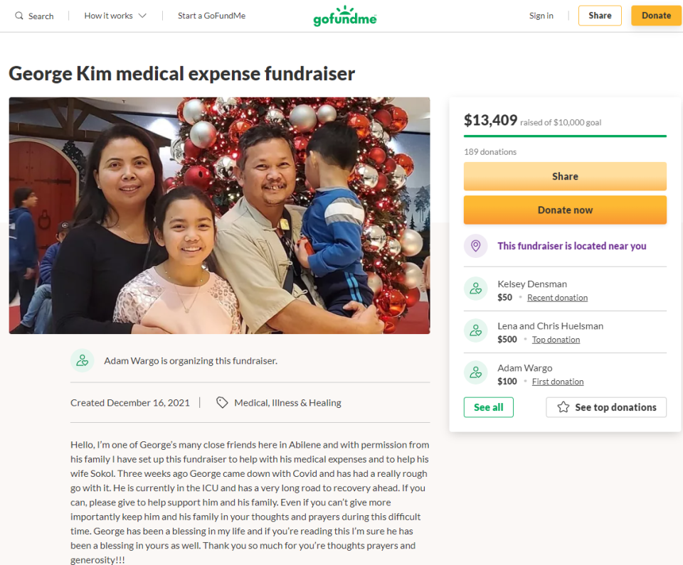 A GoFundMe page has been created for the family of George Kim, who died recently of complications from COVID-19.