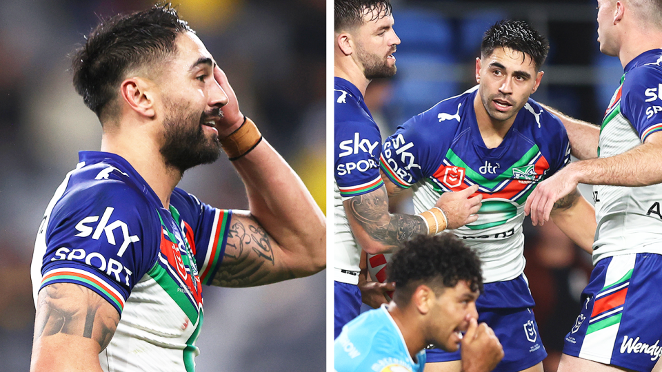 Shaun Johnson reacts and Johnson embraces teammates.